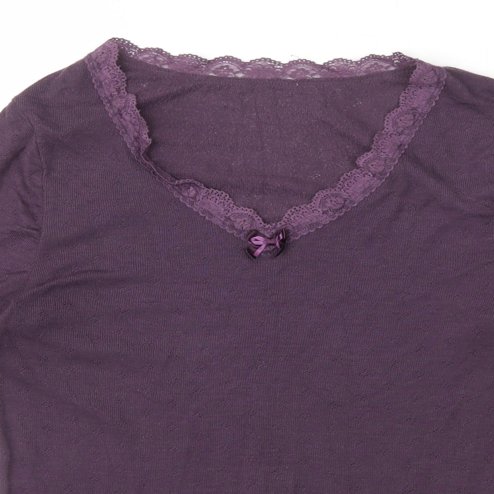 George Womens Purple Polyester Basic T-Shirt Size 14 V-Neck - Lace Trim Lettuce Hem