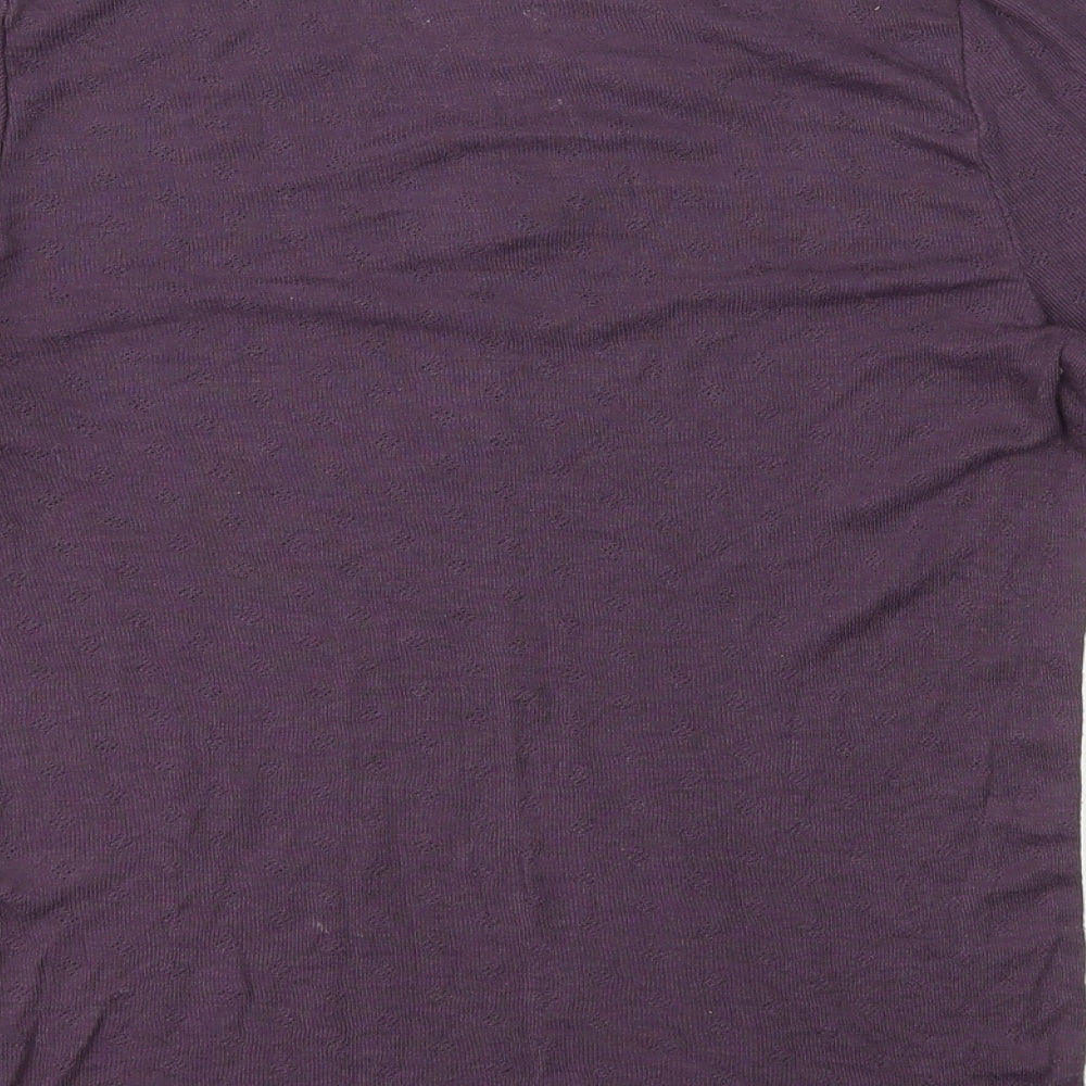 George Womens Purple Polyester Basic T-Shirt Size 14 V-Neck - Lace Trim Lettuce Hem