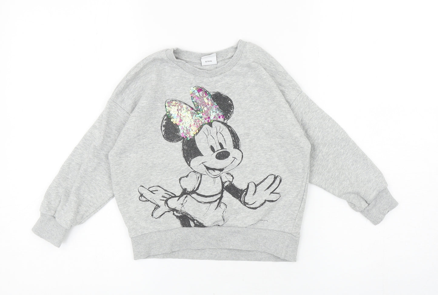 F&F Girls Grey Cotton Pullover Sweatshirt Size 4-5 Years Pullover - Minnie Mouse
