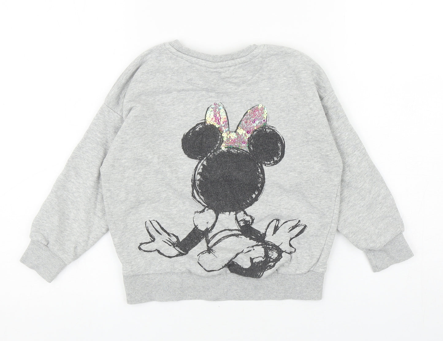 F&F Girls Grey Cotton Pullover Sweatshirt Size 4-5 Years Pullover - Minnie Mouse