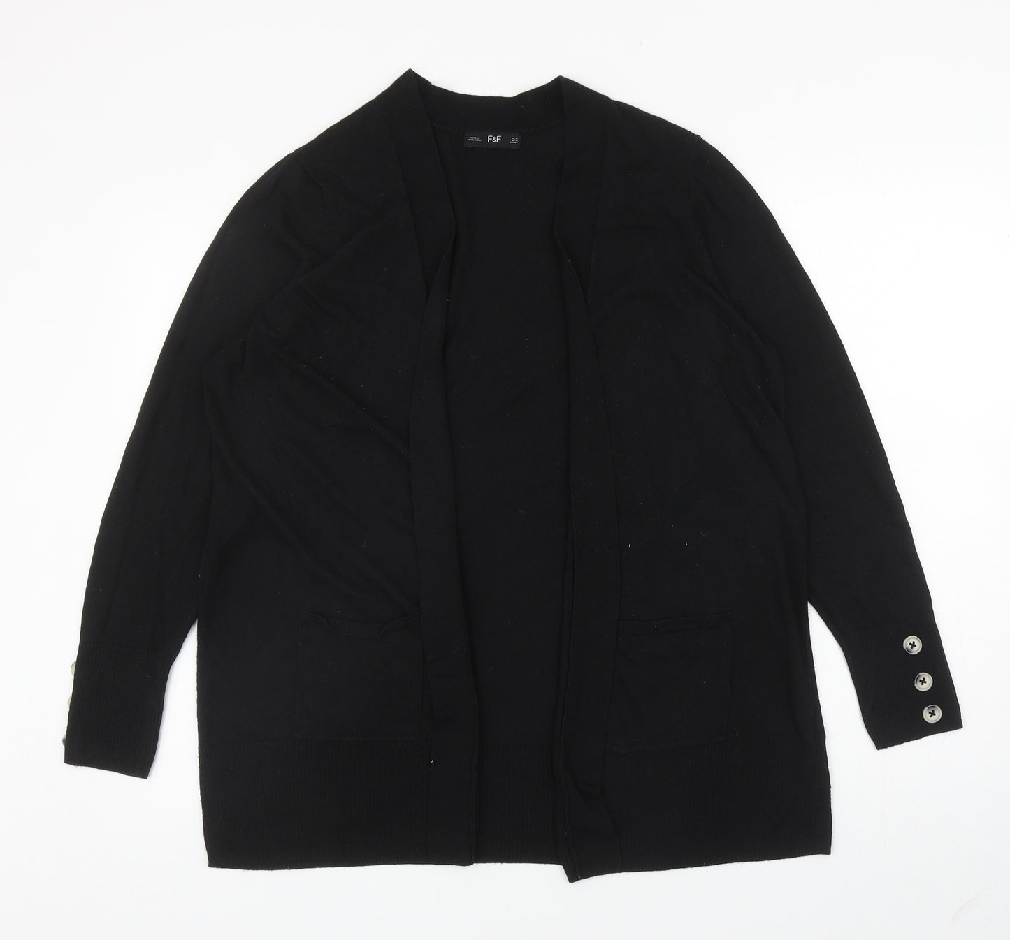 F&F Womens Black V-Neck Nylon Cardigan Jumper Size 16