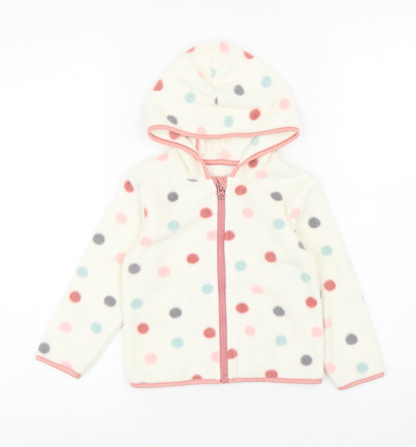 George Girls Ivory Spotted Basic Jacket Coatigan Size 18-24 Months Zip