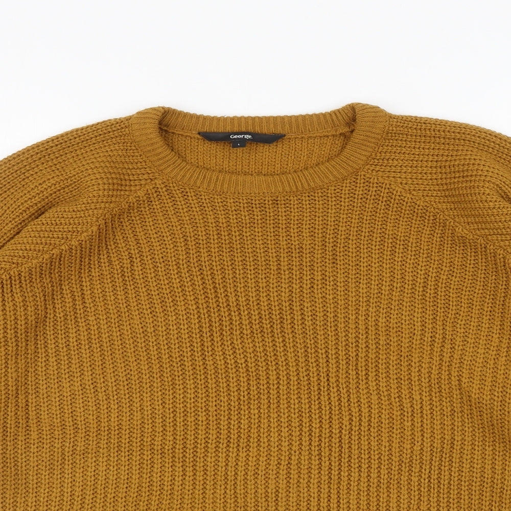 George Mens Yellow Round Neck Acrylic Pullover Jumper Size L