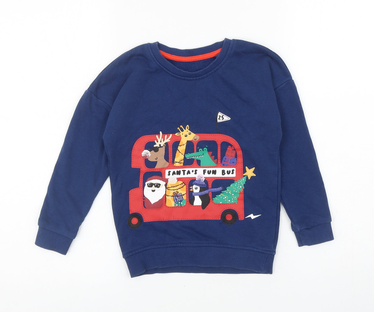 George Boys Blue Cotton Pullover Sweatshirt Size 4-5 Years Pullover - Santa's Fun Bus