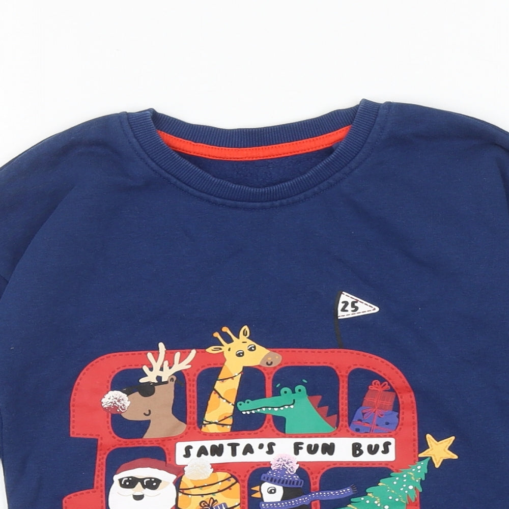 George Boys Blue Cotton Pullover Sweatshirt Size 4-5 Years Pullover - Santa's Fun Bus