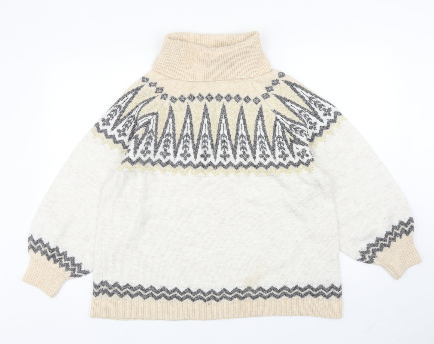 F&F Womens Ivory Roll Neck Fair Isle Acrylic Pullover Jumper Size 16