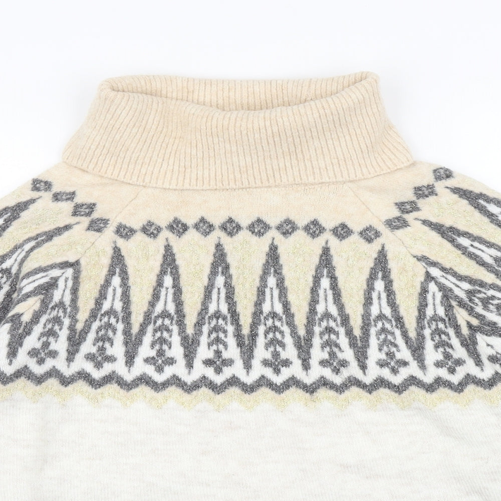 F&F Womens Ivory Roll Neck Fair Isle Acrylic Pullover Jumper Size 16