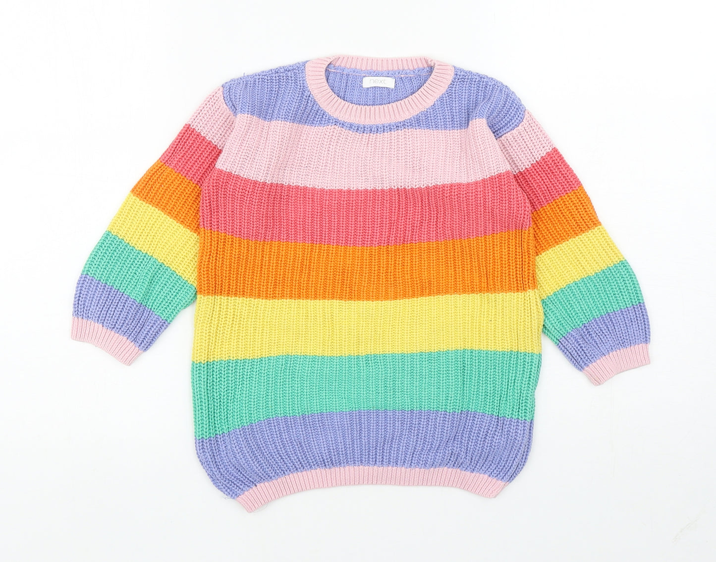 NEXT Girls Multicoloured Round Neck Striped Cotton Tunic Jumper Size 2-3 Years Pullover