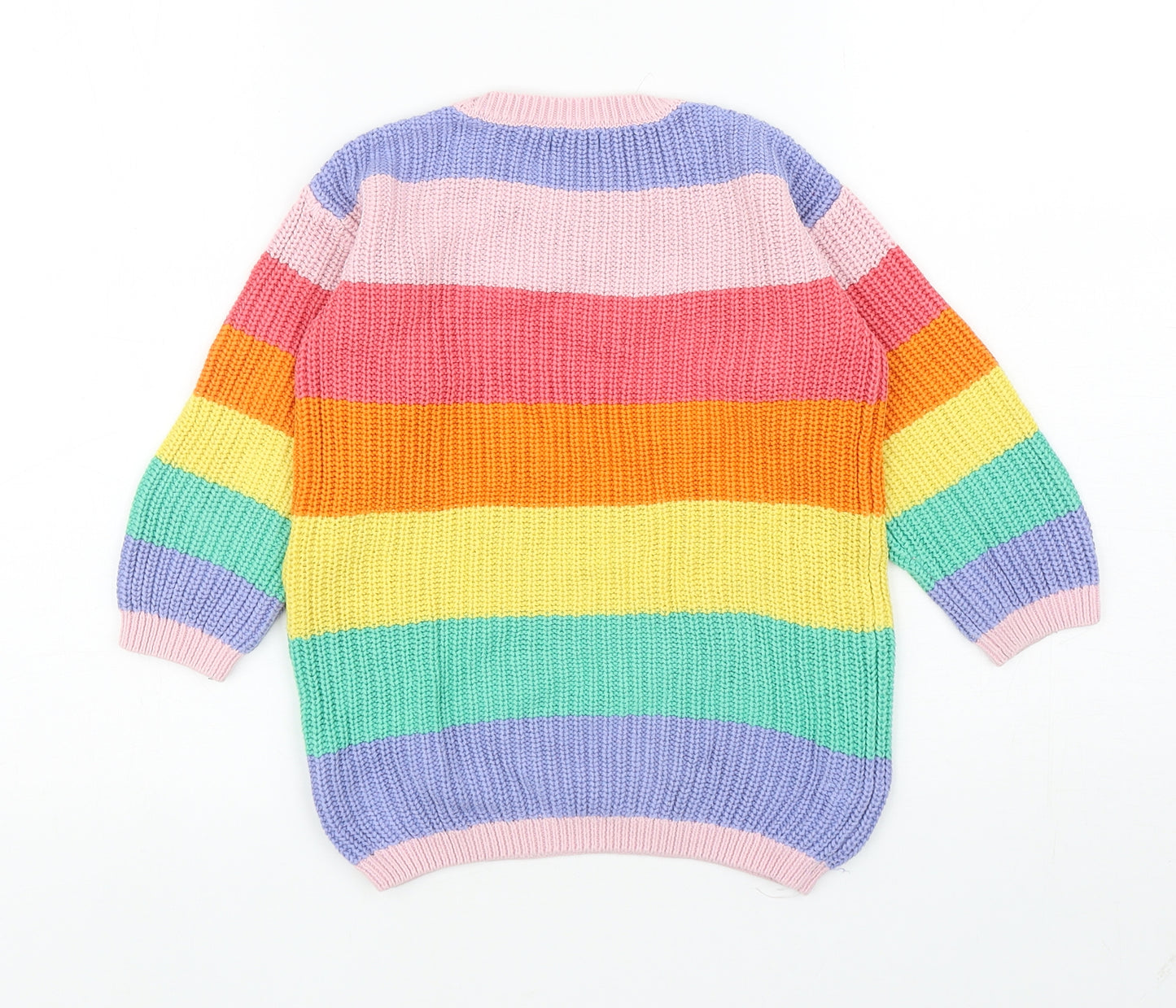 NEXT Girls Multicoloured Round Neck Striped Cotton Tunic Jumper Size 2-3 Years Pullover