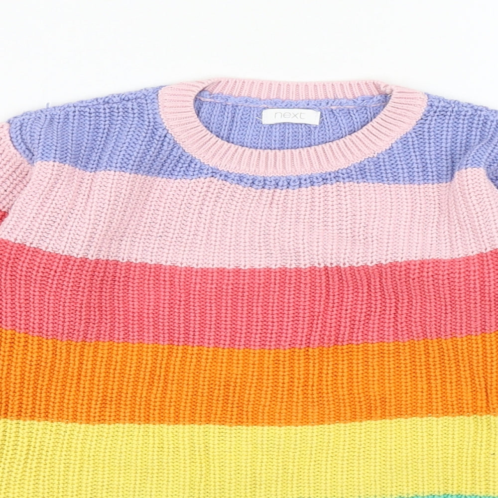 NEXT Girls Multicoloured Round Neck Striped Cotton Tunic Jumper Size 2-3 Years Pullover