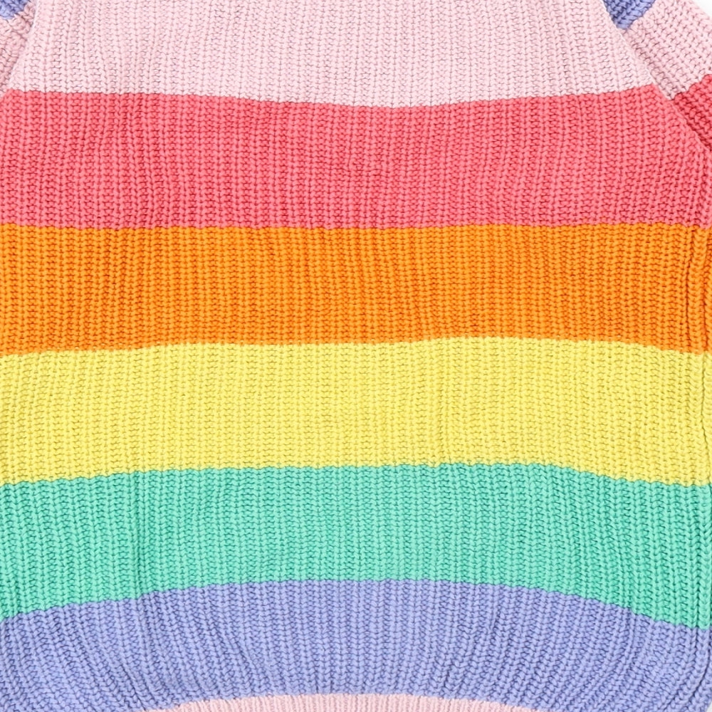 NEXT Girls Multicoloured Round Neck Striped Cotton Tunic Jumper Size 2-3 Years Pullover