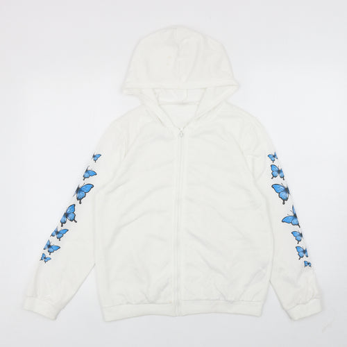 SheIn Girls White Polyester Full Zip Hoodie Size 11-12 Years Zip - Butterflies