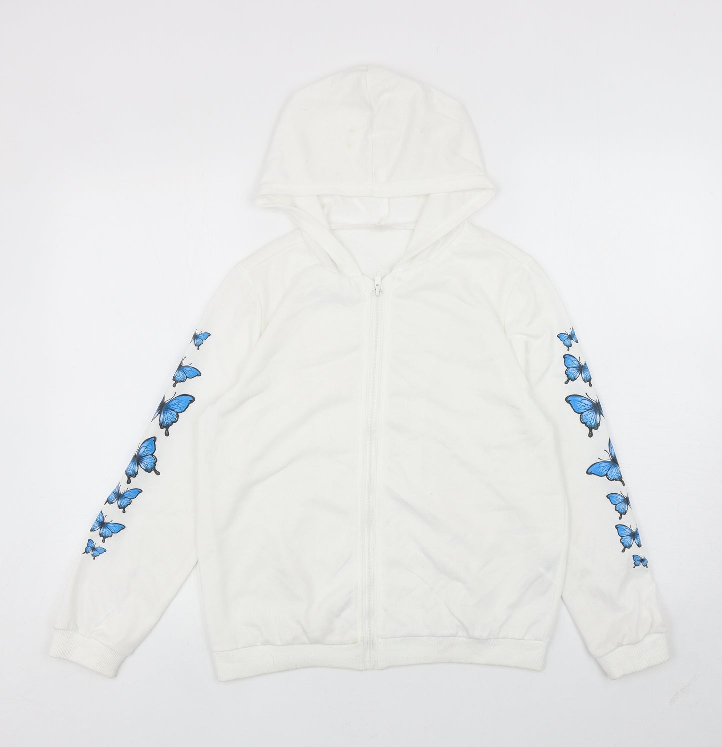 SheIn Girls White Polyester Full Zip Hoodie Size 11-12 Years Zip - Butterflies