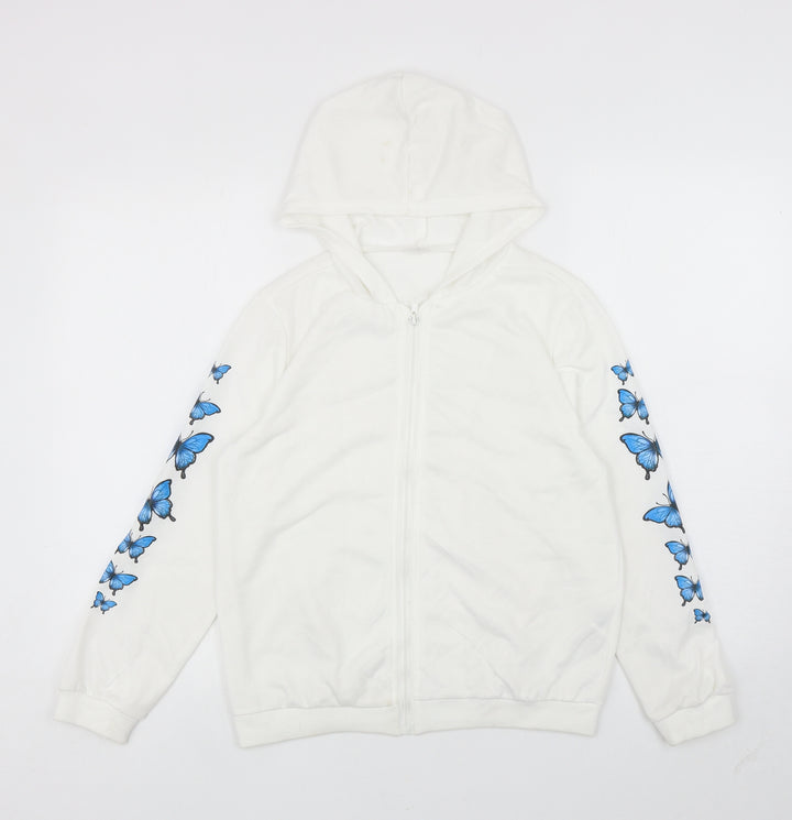 SheIn Girls White Polyester Full Zip Hoodie Size 11-12 Years Zip - Butterflies