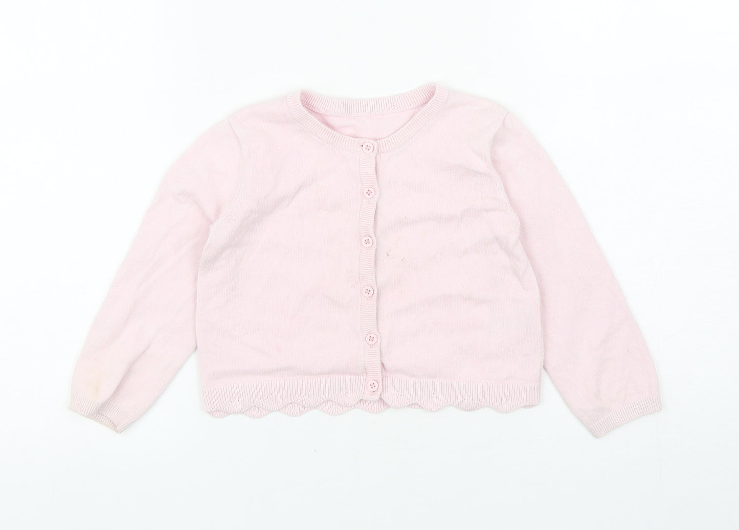 Matalan Girls Pink Round Neck Cotton Cardigan Jumper Size 2-3 Years Button