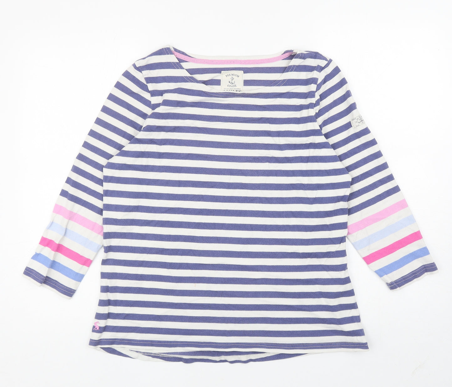 Joules Womens Blue Striped Cotton Basic T-Shirt Size 16 Boat Neck