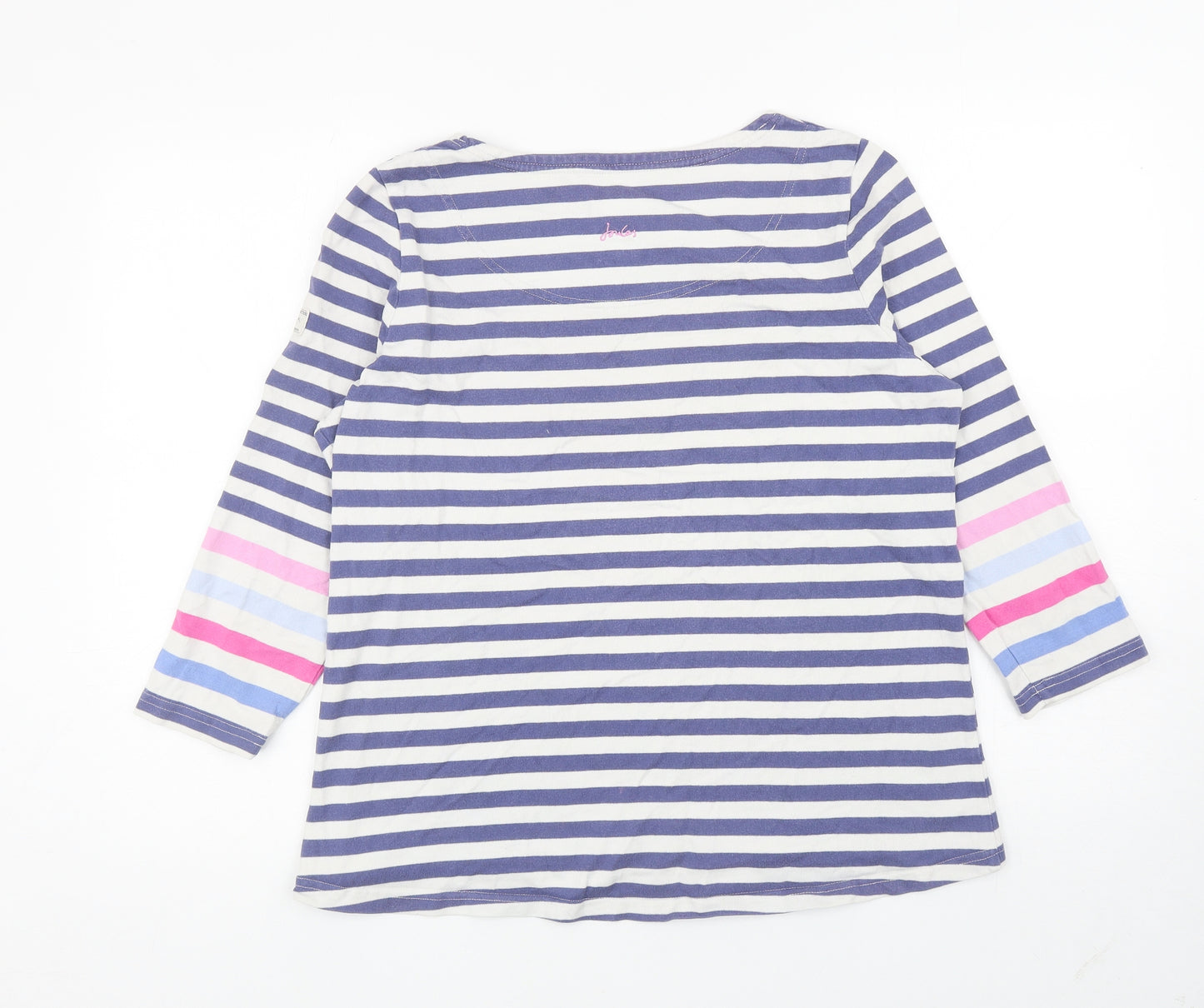 Joules Womens Blue Striped Cotton Basic T-Shirt Size 16 Boat Neck