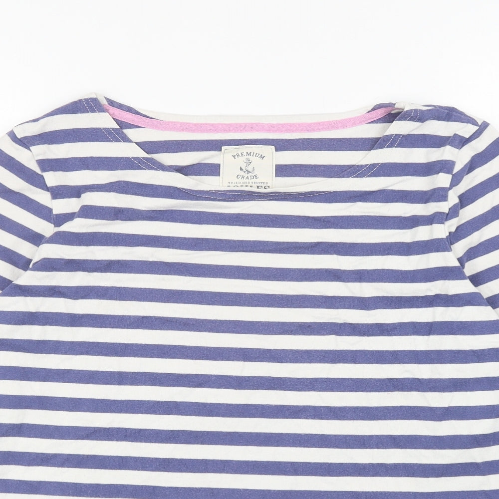 Joules Womens Blue Striped Cotton Basic T-Shirt Size 16 Boat Neck