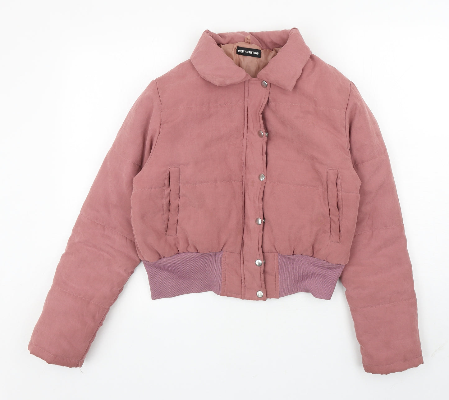 PRETTYLITTLETHING Womens Pink Puffer Jacket Coat Size 8 Snap