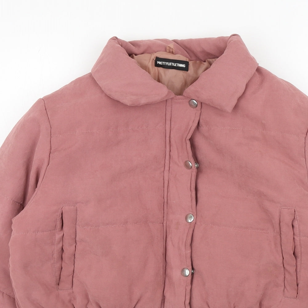 PRETTYLITTLETHING Womens Pink Puffer Jacket Coat Size 8 Snap