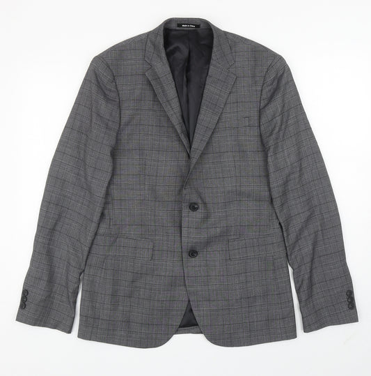 Front view of Primark men’s grey plaid polyester jacket blazer