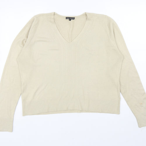 Debbie Morgan Womens Beige V-Neck Acrylic Pullover Jumper Size XL