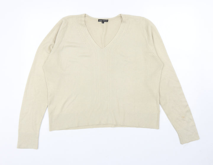 Debbie Morgan Womens Beige V-Neck Acrylic Pullover Jumper Size XL