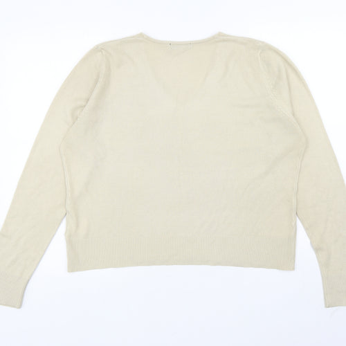 Debbie Morgan Womens Beige V-Neck Acrylic Pullover Jumper Size XL
