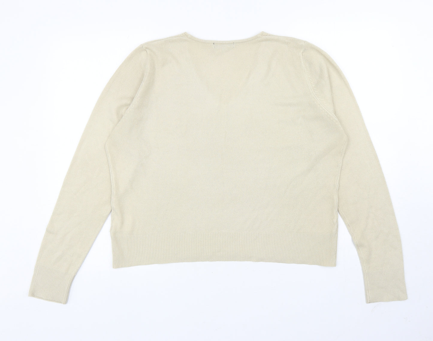 Debbie Morgan Womens Beige V-Neck Acrylic Pullover Jumper Size XL