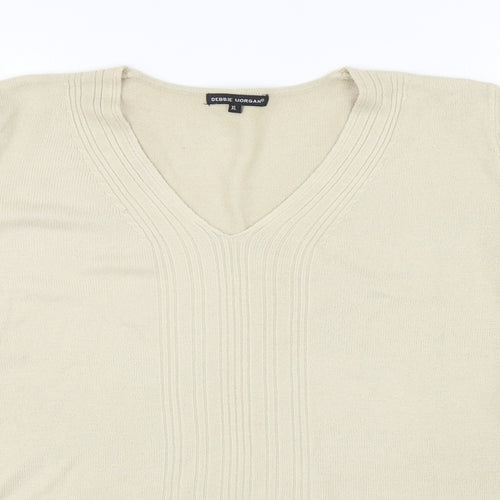 Debbie Morgan Womens Beige V-Neck Acrylic Pullover Jumper Size XL