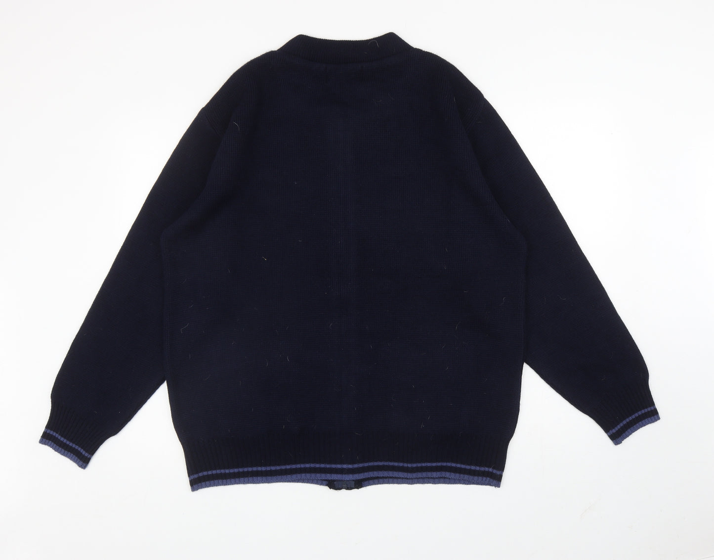 Lupa Mens Blue Round Neck Striped Acrylic Full Zip Jumper Size M
