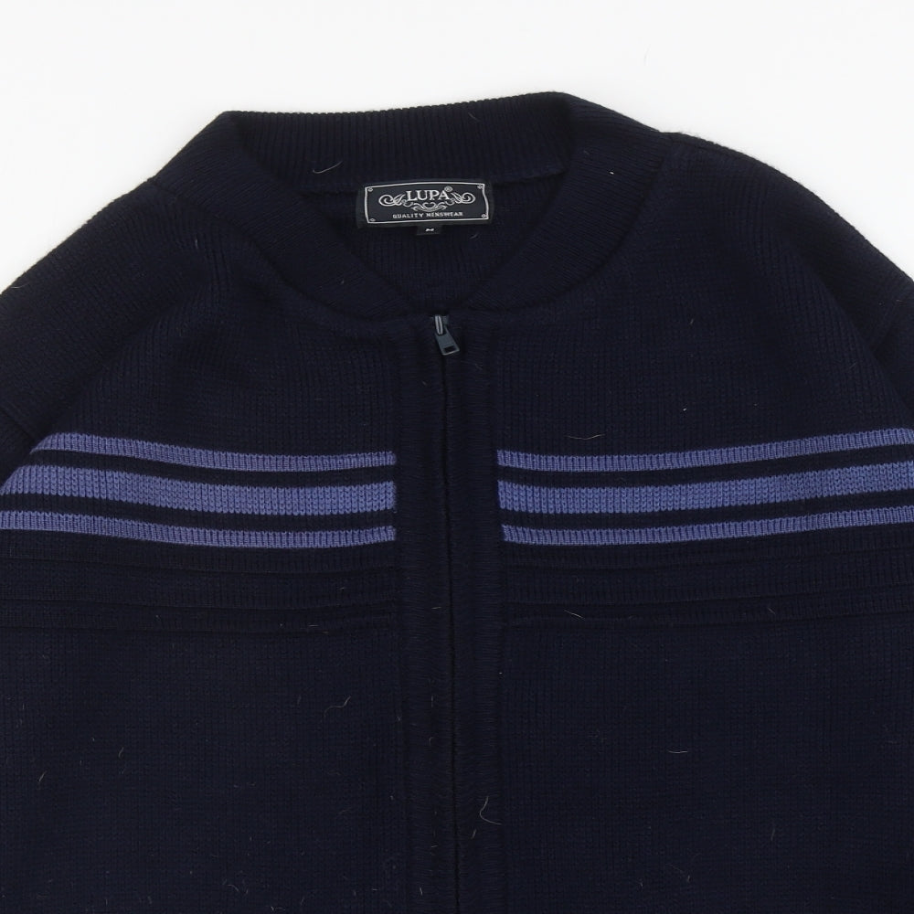 Lupa Mens Blue Round Neck Striped Acrylic Full Zip Jumper Size M