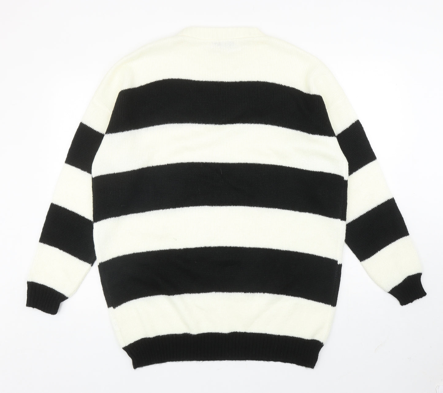 PRETTYLITTLETHING Womens Ivory Round Neck Striped Acrylic Tunic Jumper Size S