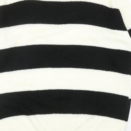 PRETTYLITTLETHING Womens Ivory Round Neck Striped Acrylic Tunic Jumper Size S