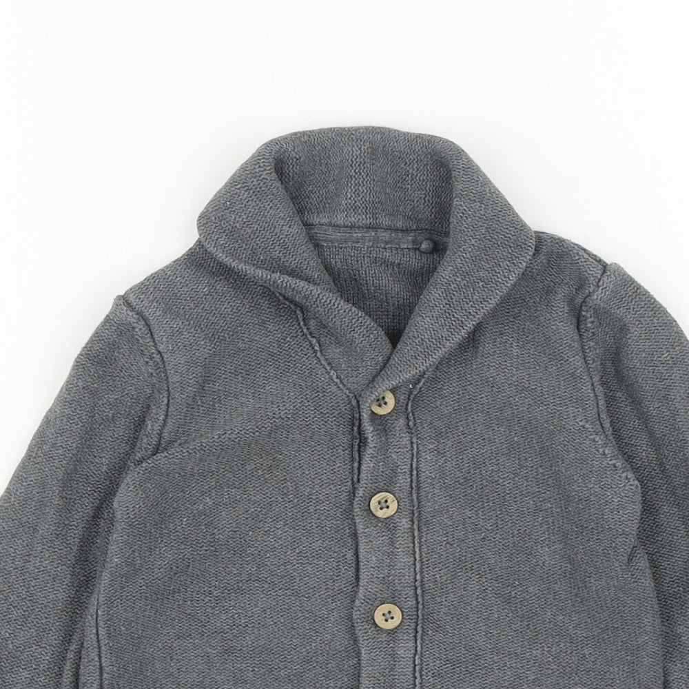 TU Boys Grey Cotton Cardigan Jumper Size 12-18 Months Button