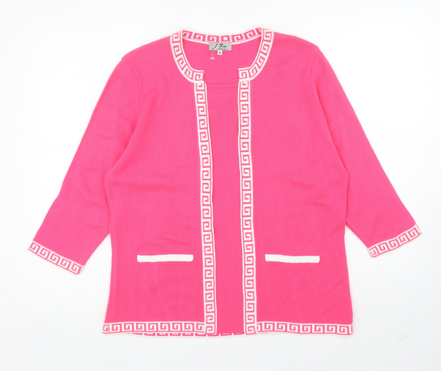 FM Collection Womens Pink Scoop Neck Geometric Acrylic Pullover Jumper Size XL