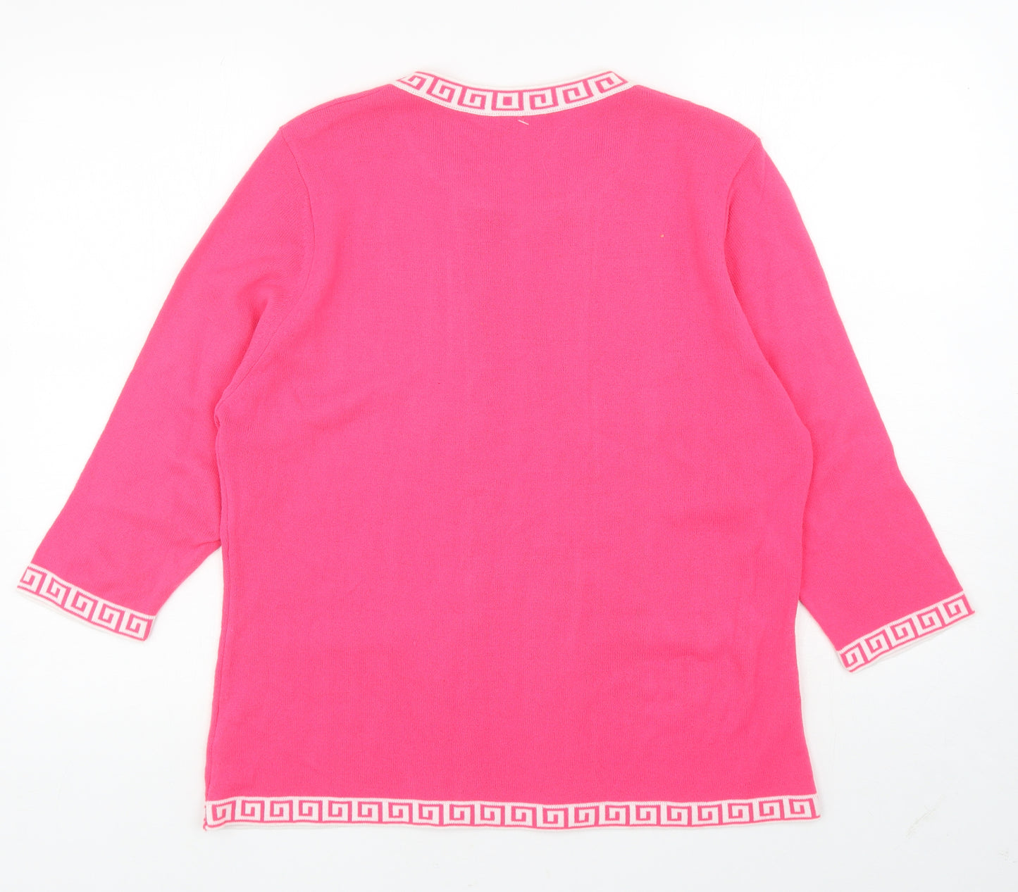 FM Collection Womens Pink Scoop Neck Geometric Acrylic Pullover Jumper Size XL