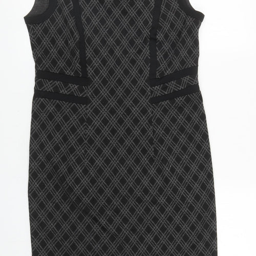 Preworn Womens Grey Geometric Polyester Pencil Dress Size 10 Boat Neck Pullover - Slit