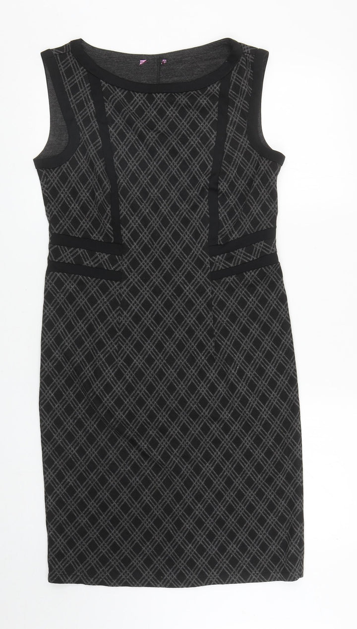 Preworn Womens Grey Geometric Polyester Pencil Dress Size 10 Boat Neck Pullover - Slit