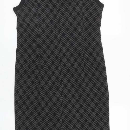 Preworn Womens Grey Geometric Polyester Pencil Dress Size 10 Boat Neck Pullover - Slit