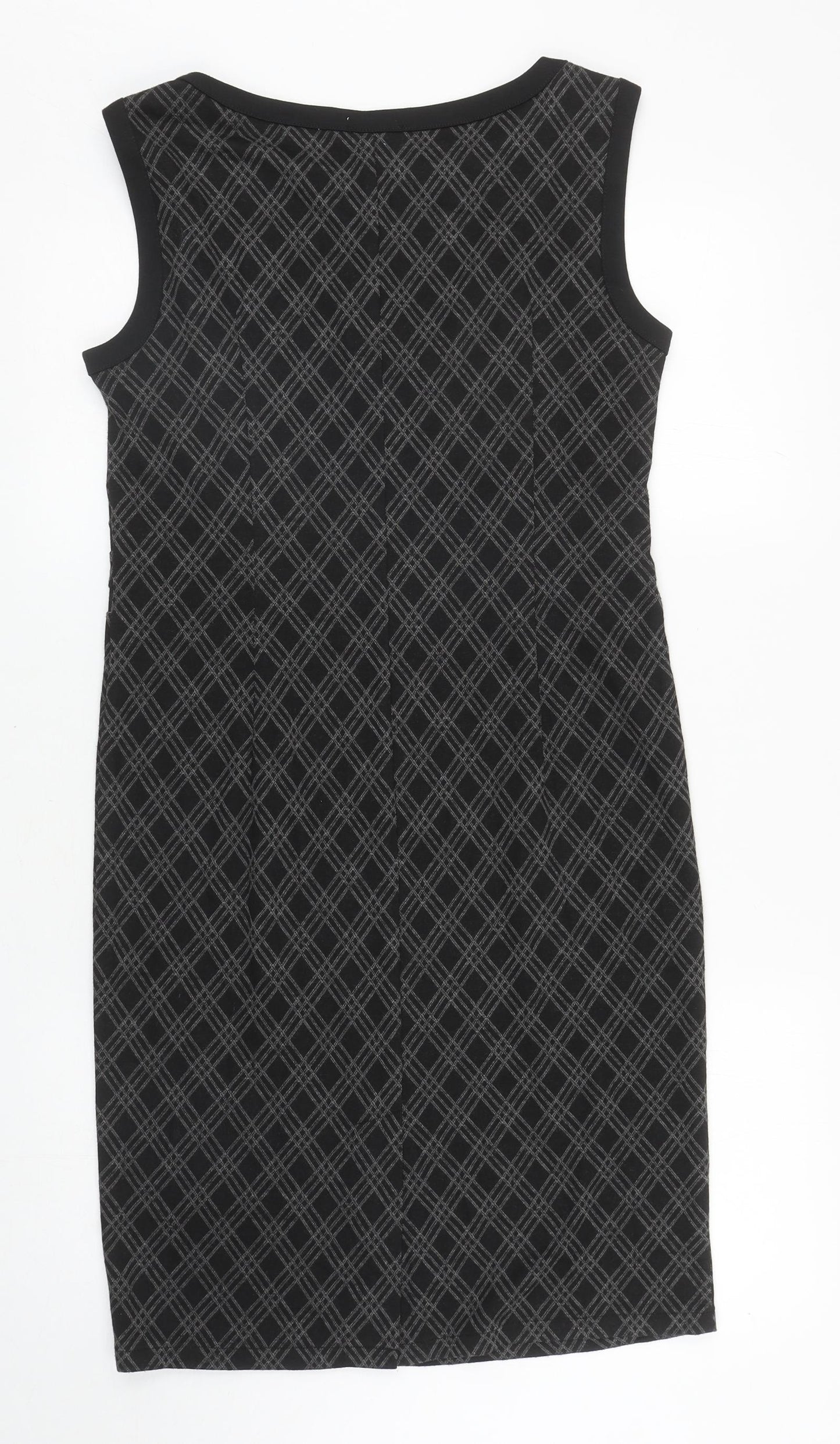 Preworn Womens Grey Geometric Polyester Pencil Dress Size 10 Boat Neck Pullover - Slit