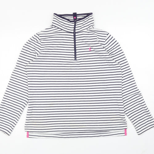 Joules Womens White Striped Cotton Pullover Sweatshirt Size 14 Zip