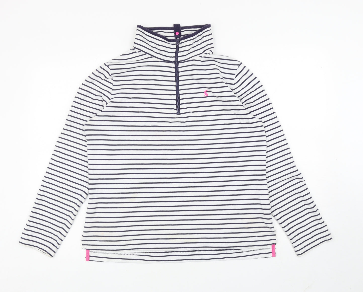 Joules Womens White Striped Cotton Pullover Sweatshirt Size 14 Zip
