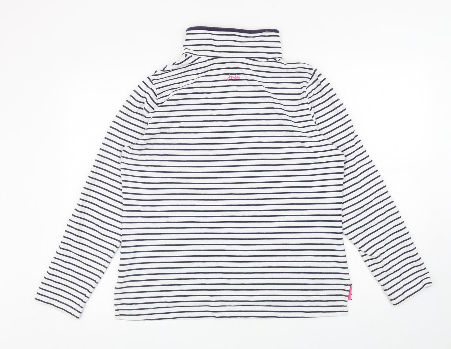 Joules Womens White Striped Cotton Pullover Sweatshirt Size 14 Zip