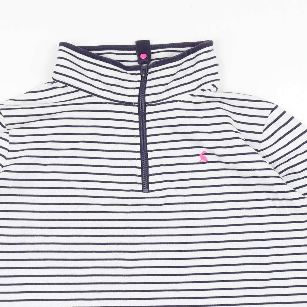 Joules Womens White Striped Cotton Pullover Sweatshirt Size 14 Zip