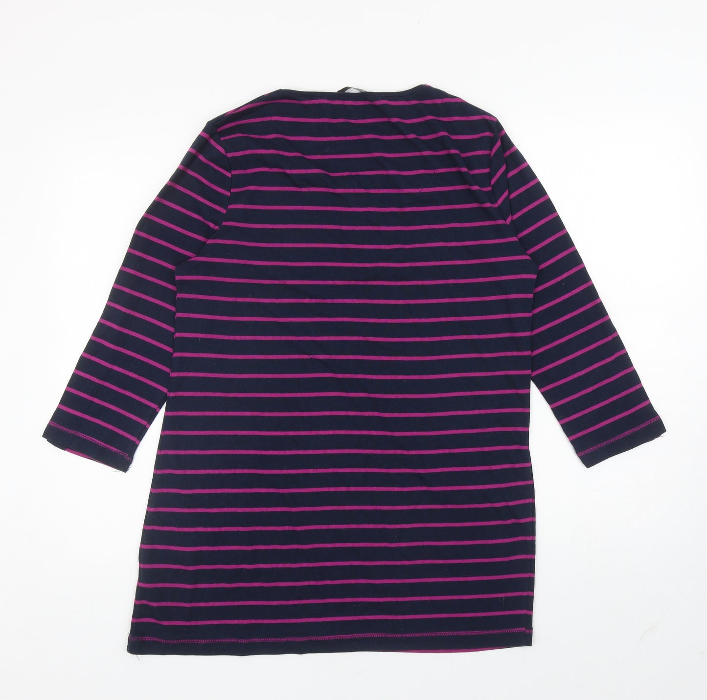 Bonmarché Womens Blue Striped Cotton Tunic T-Shirt Size M Scoop Neck