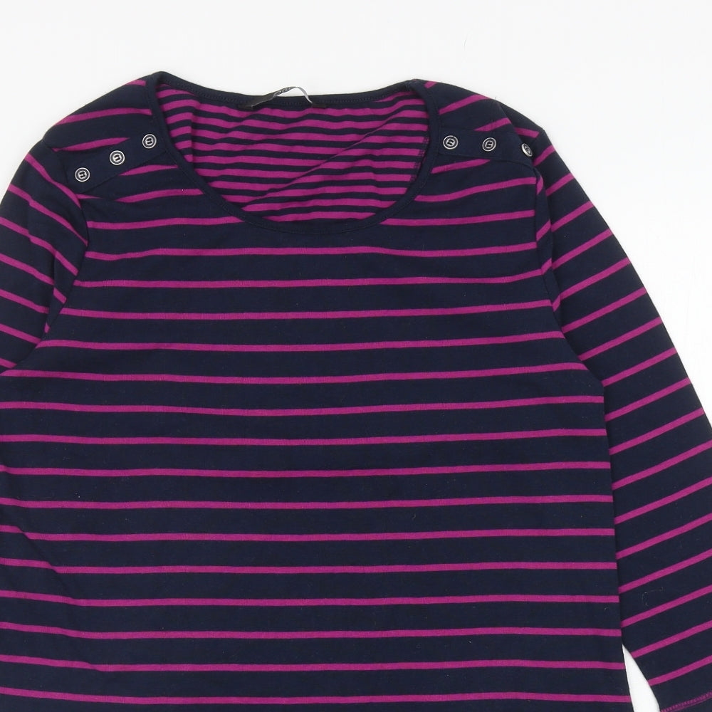 Bonmarché Womens Blue Striped Cotton Tunic T-Shirt Size M Scoop Neck