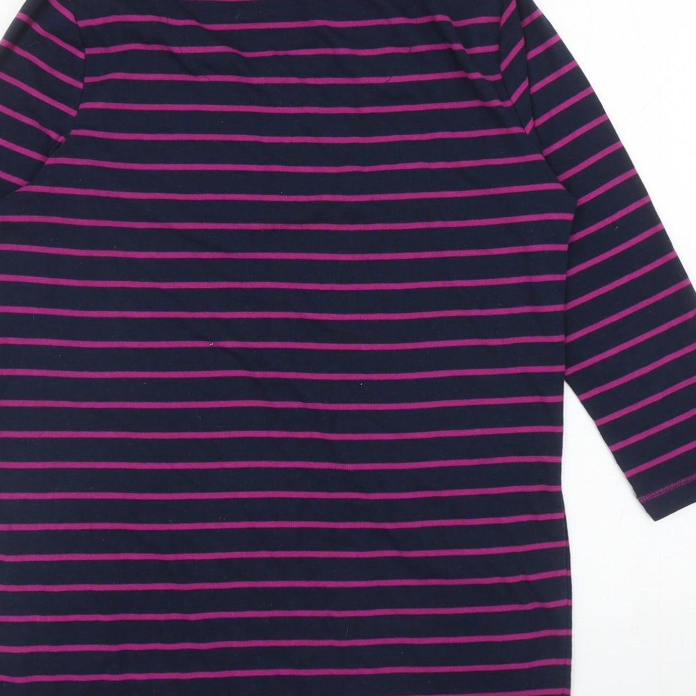 Bonmarché Womens Blue Striped Cotton Tunic T-Shirt Size M Scoop Neck