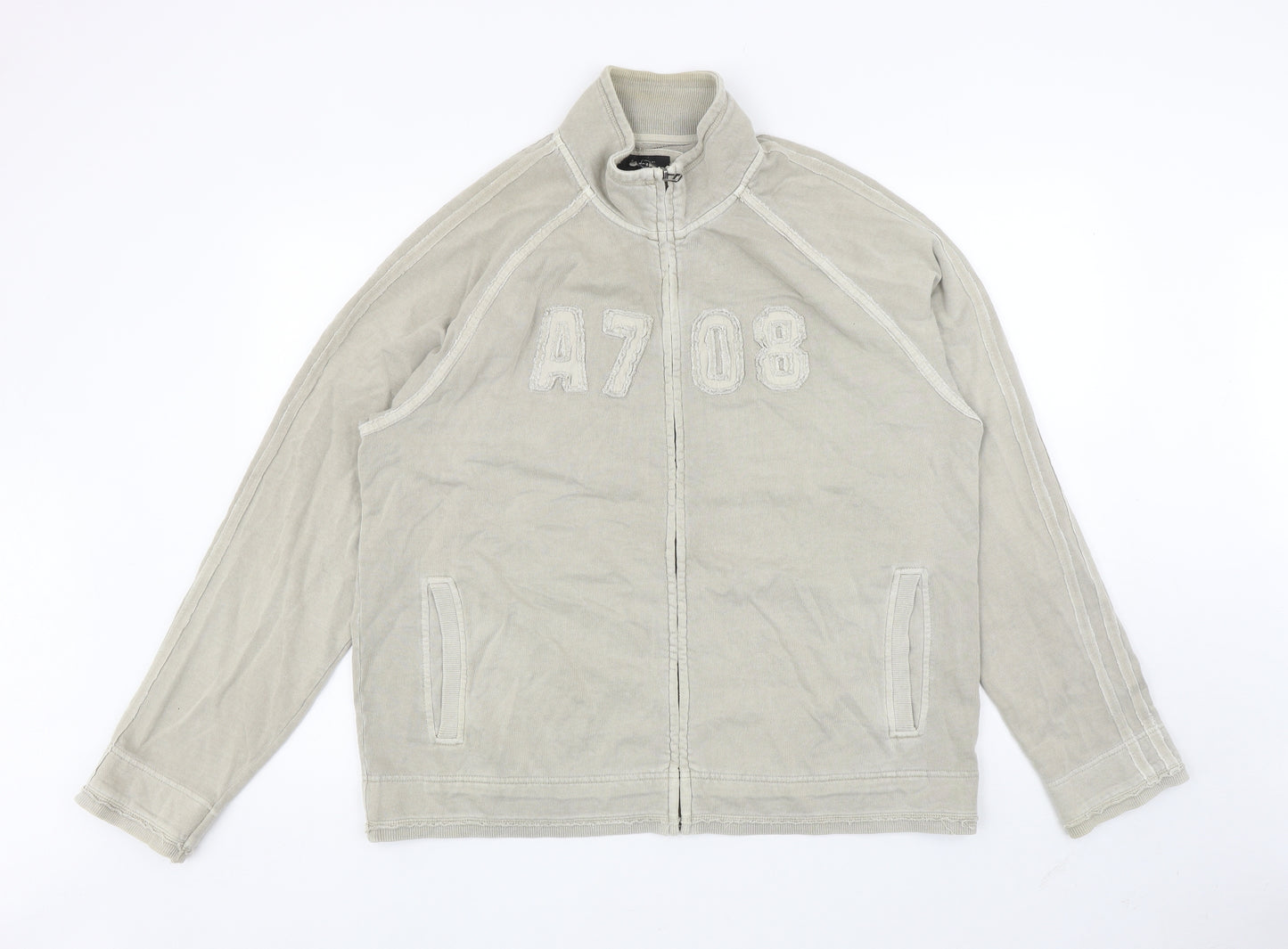Preworn Mens Beige Polyester Full Zip Sweatshirt Size L - A708