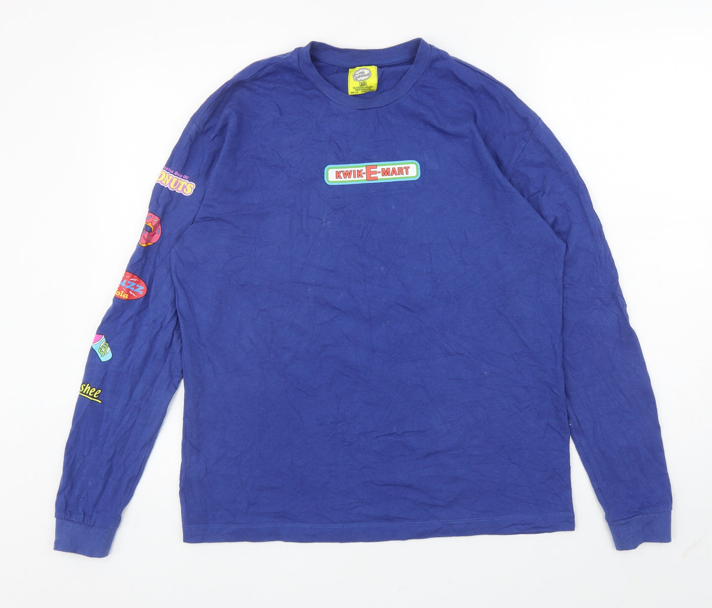 Primark Mens Blue Cotton T-Shirt Size XS Round Neck - The Simpsons Kwik-E-Mart